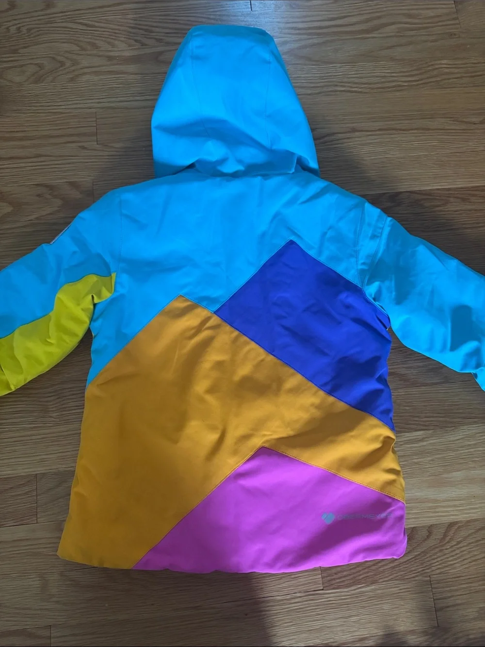 Obermeyer Kids Ski Jacket in Turquoise, Yellow & Pink